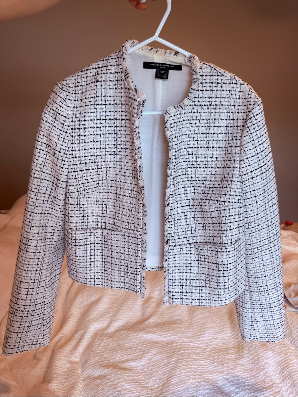 French Connection Black and White Tweed Cropped Blazer